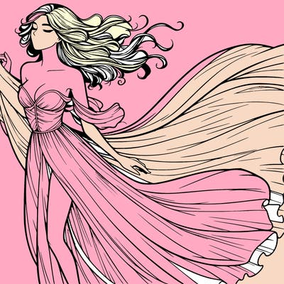 realistic woman in dress flowing the the wind