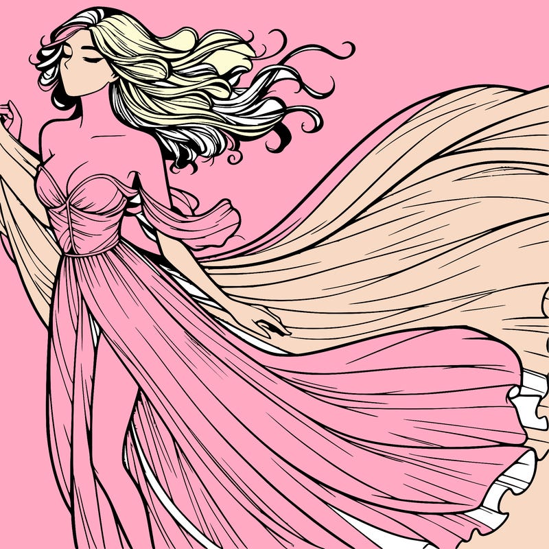 realistic woman in dress flowing the the wind