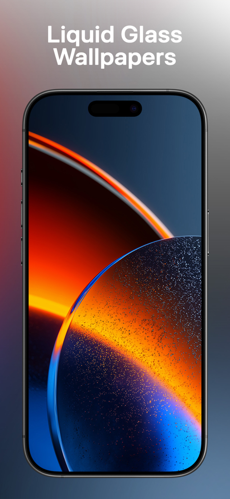 Liquid Wallpapers 26 Themes - Abstract liquid glass wallpaper with orange and blue hues on an iPhone screen