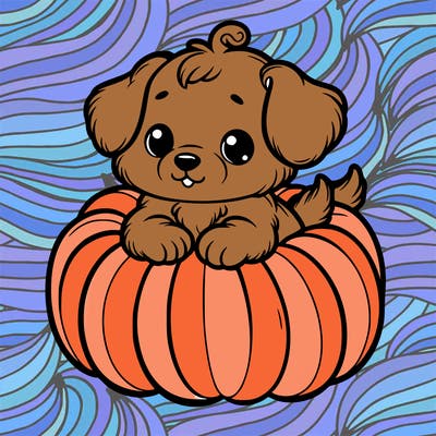 cute little puppy in a pumpkin