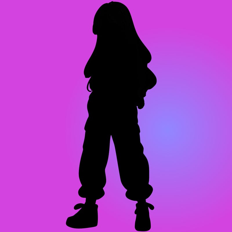 girl in baggy pants crop top and long hair