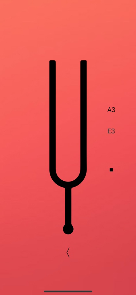 Balalaika Tuner Pro - Minimalist tuning fork interface in the Balalaika Tuner Pro app showing pitch options for A3 and E3 against a red background