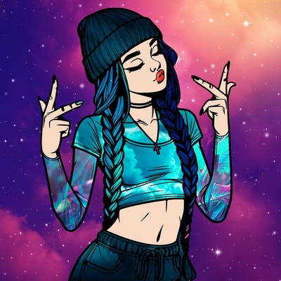 realistic teenage girl with braids and a beanie and crop top doing 🫶🏼