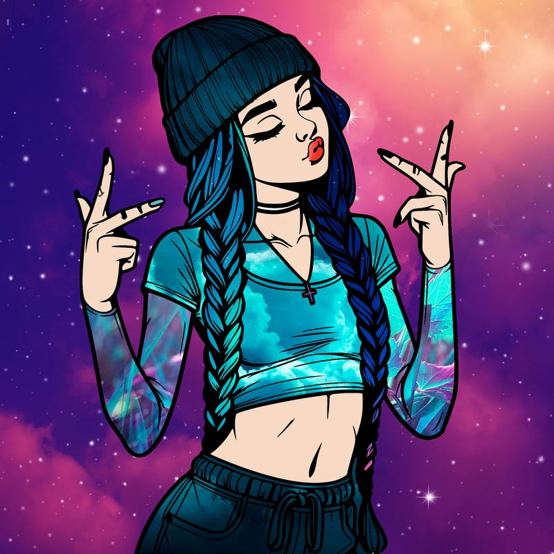 realistic teenage girl with braids and a beanie and crop top doing 🫶🏼
