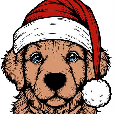 realistic dog with a christmas hat