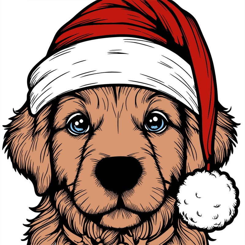 realistic dog with a christmas hat