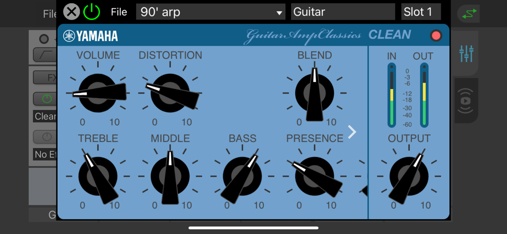 dspMixFx UR-C - Yamaha Guitar Amp Classics Clean interface with volume and EQ controls.