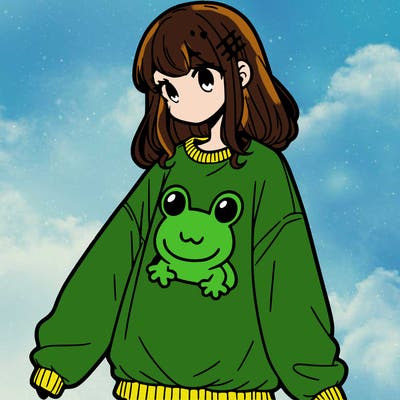 girl wearing frogging sweatshirt