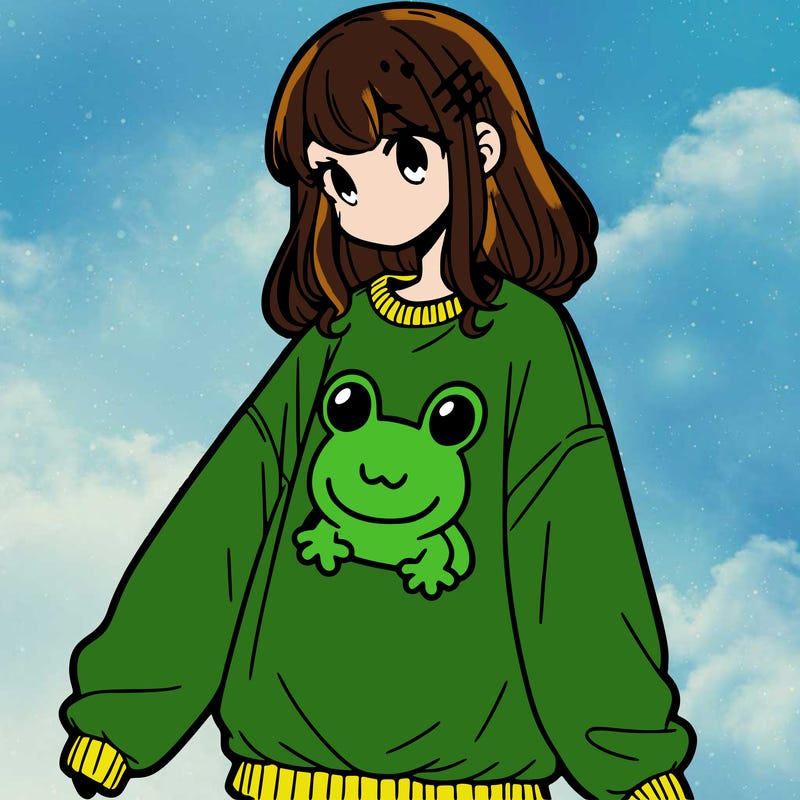 girl wearing frogging sweatshirt