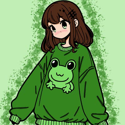 girl wearing frogging sweatshirt