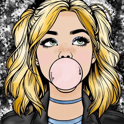 realististic girl blowing bubble -gum