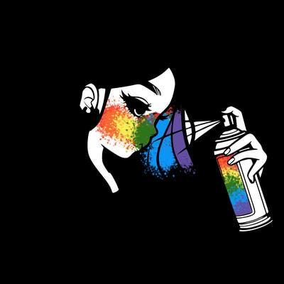 a realistic girl spray painting