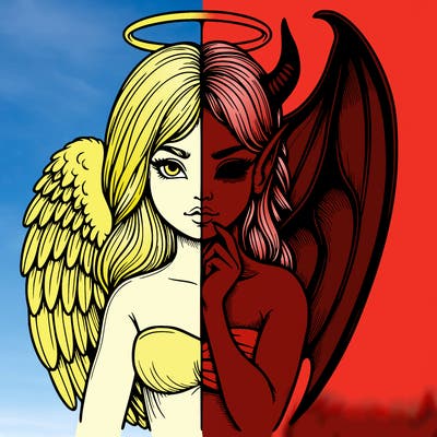 realistic angel half demon