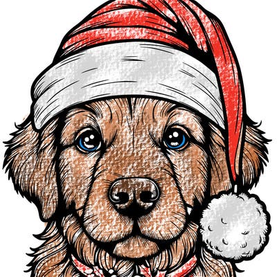 realistic dog with a christmas hat