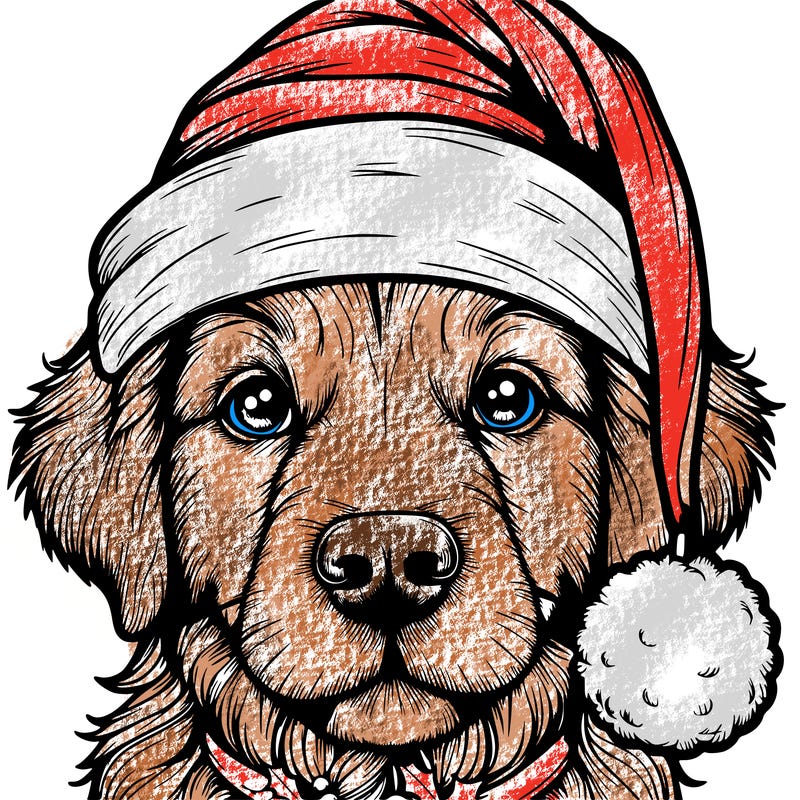 realistic dog with a christmas hat