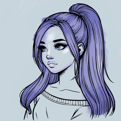 realistic girl with a high ponytail