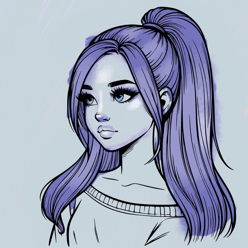 realistic girl with a high ponytail