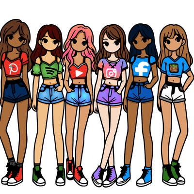 a group of girls wearing crop tops and shorts
