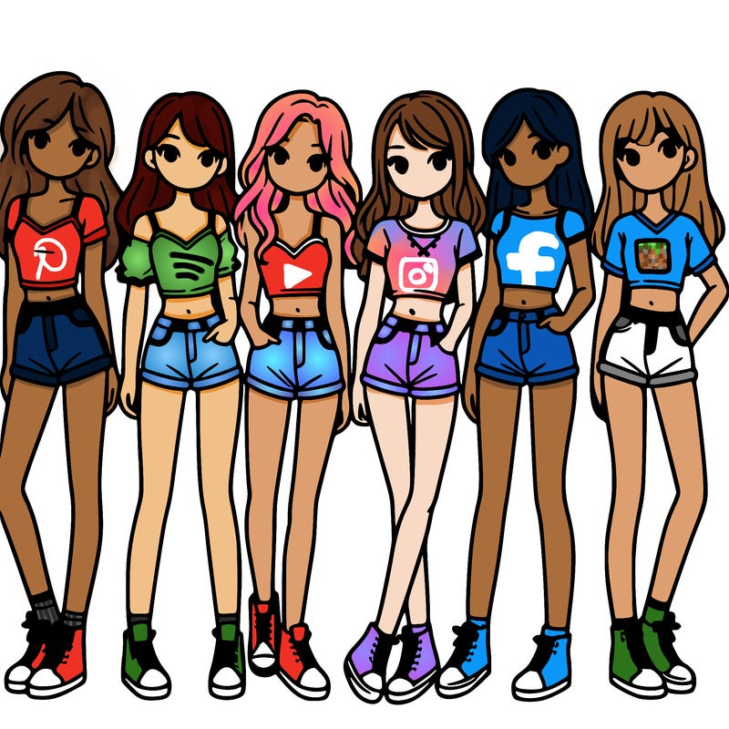 a group of girls wearing crop tops and shorts