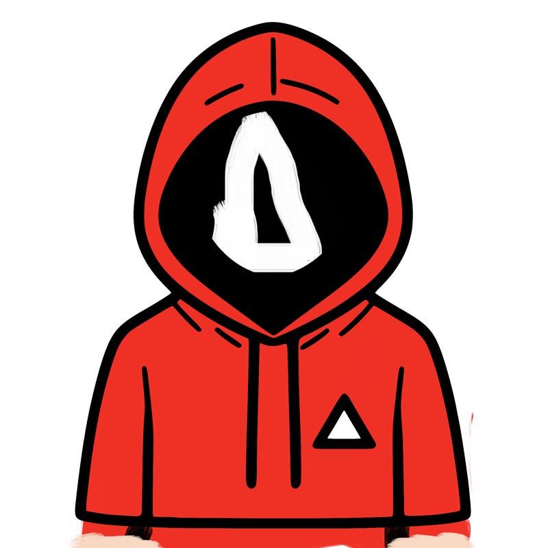 a person with non face waering a hoodie with a small triangle symbol