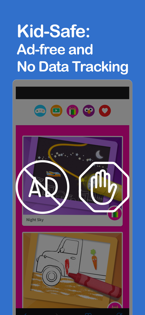 Ein Screenshot des Kinder Browsers, der werbefreies und privates Surfen für Kinder bewirbt