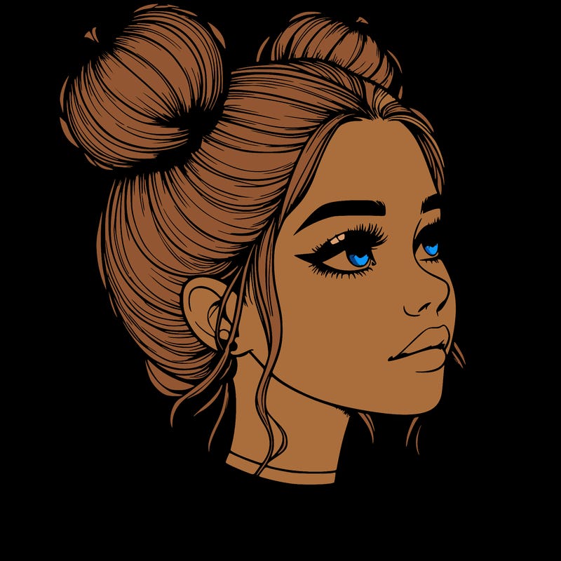 realistic girl with buns on the top of her head
