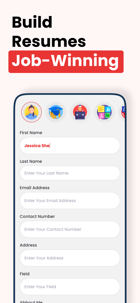 Resume Builder: CV Maker AI - AI resume builder app interface showing personal information input fields