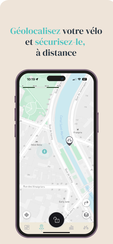 GAYA - GAYA app interface showing an electric bike location on a city map with remote security features