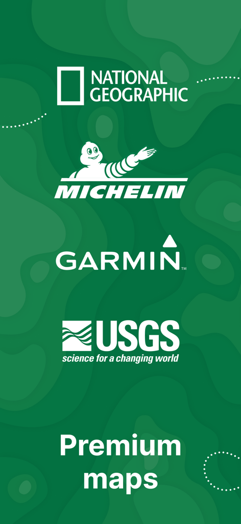 Avenza Maps: Offline Mapping - Logos de National Geographic, Michelin, Garmin et USGS sous la rubrique Cartes Premium