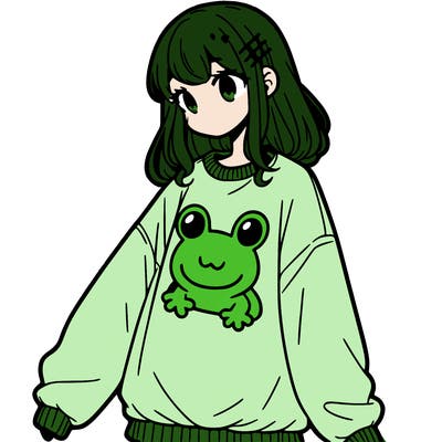 girl wearing frogging sweatshirt