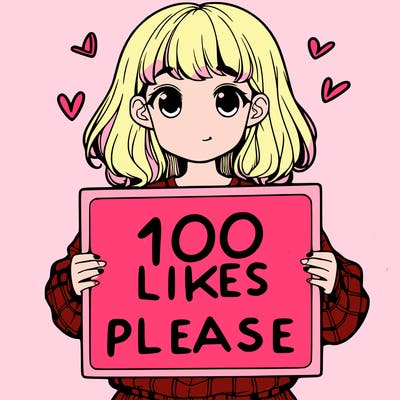 a girl holding a sign saying 100 likes please
