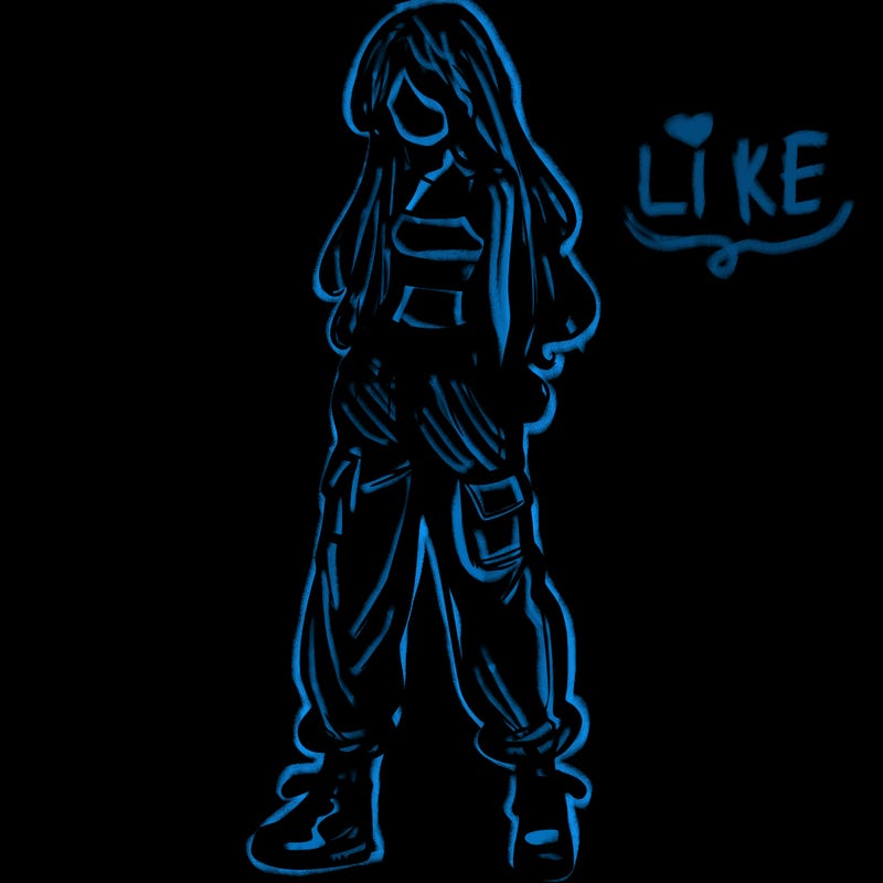 girl in baggy pants crop top and long hair