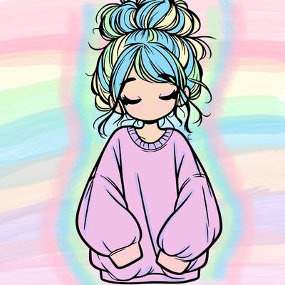girl with baggy sweatshirt and messy bun