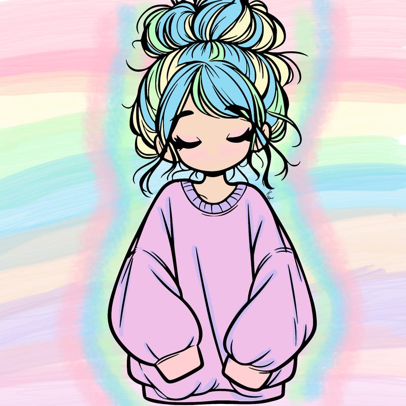 girl with baggy sweatshirt and messy bun