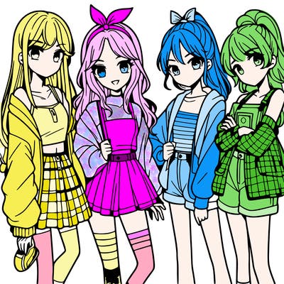 teen manga girls group of 4