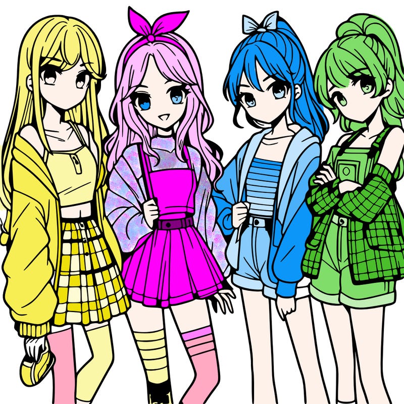 teen manga girls group of 4