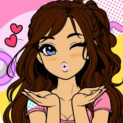 realistic girl winking and blowing a kiss while making heart hands