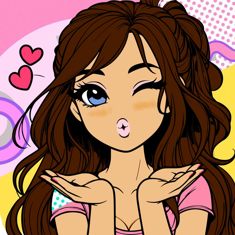 realistic girl winking and blowing a kiss while making heart hands