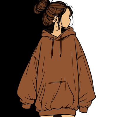 realistic girl with a oversized sweatshirt on and a bun
