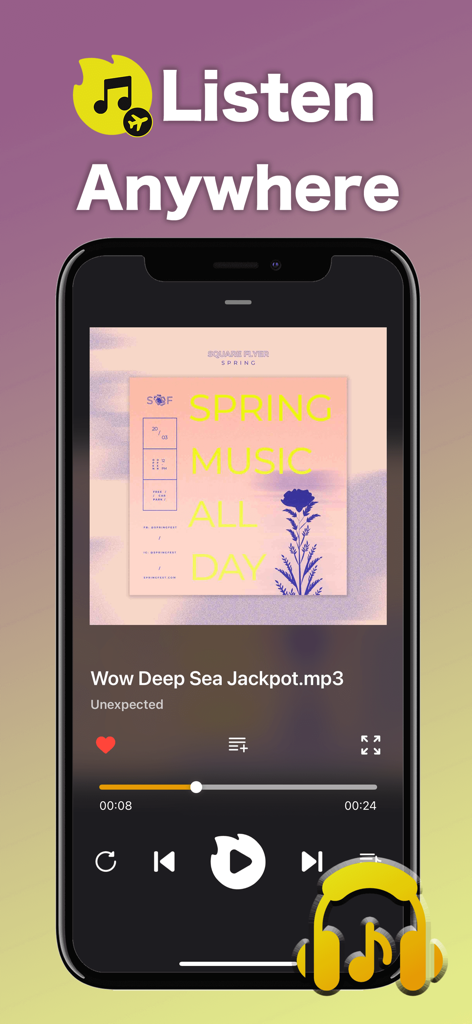 BeatFire: Offline Music Player - BeatFire app interface with Listen Anywhere text and music player