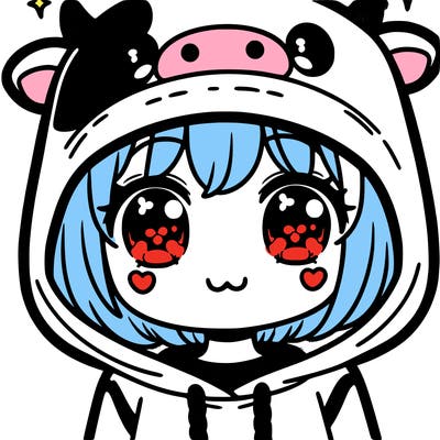 kawaii girl with cow hoodie