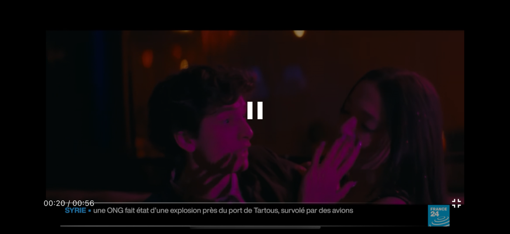 Fred TV app video player interface showing a live news stream in landscape mode