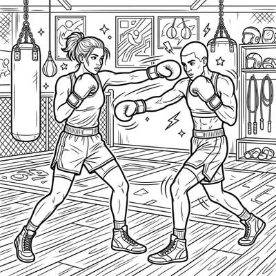 Dive into the energetic world of boxing with this dynamic coloring page featuring two athletes shadowboxing. It's the perfect way for teens to express their creativity while celebrating strength and focus.