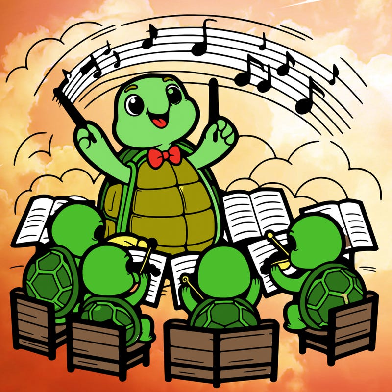 a tortoise conducting an orchestra