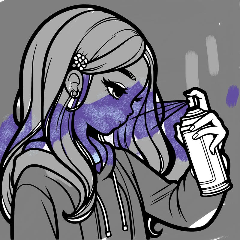 a realistic girl spray painting