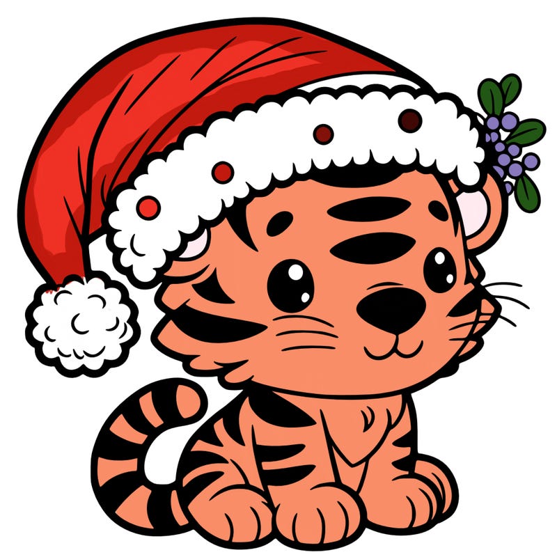 tiger with christmas hat