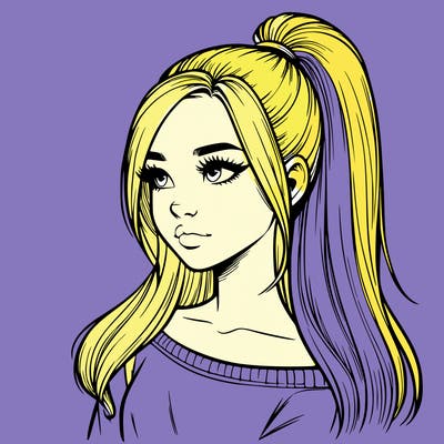 realistic girl with a high ponytail