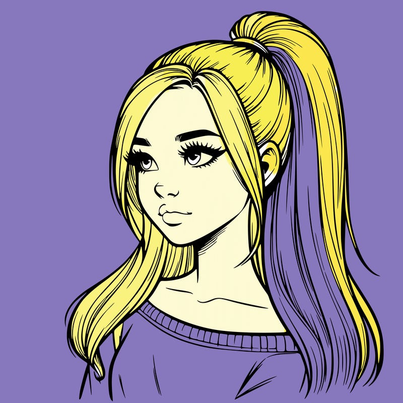 realistic girl with a high ponytail