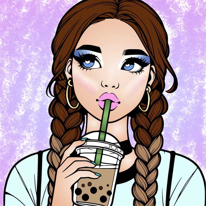 realistic girl with braided hair drinking boba