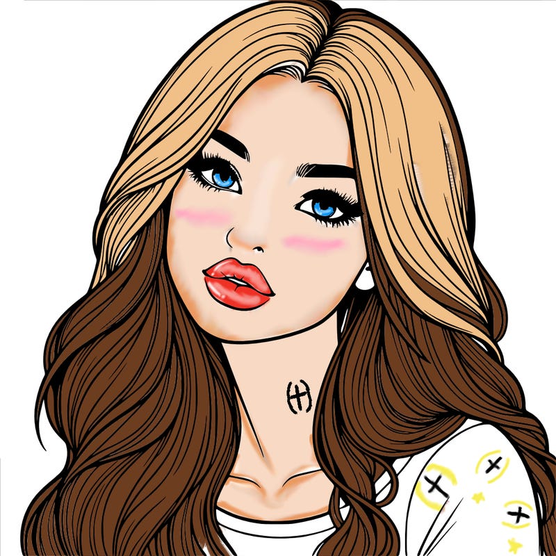 realistic girl with hair on her hair and lips